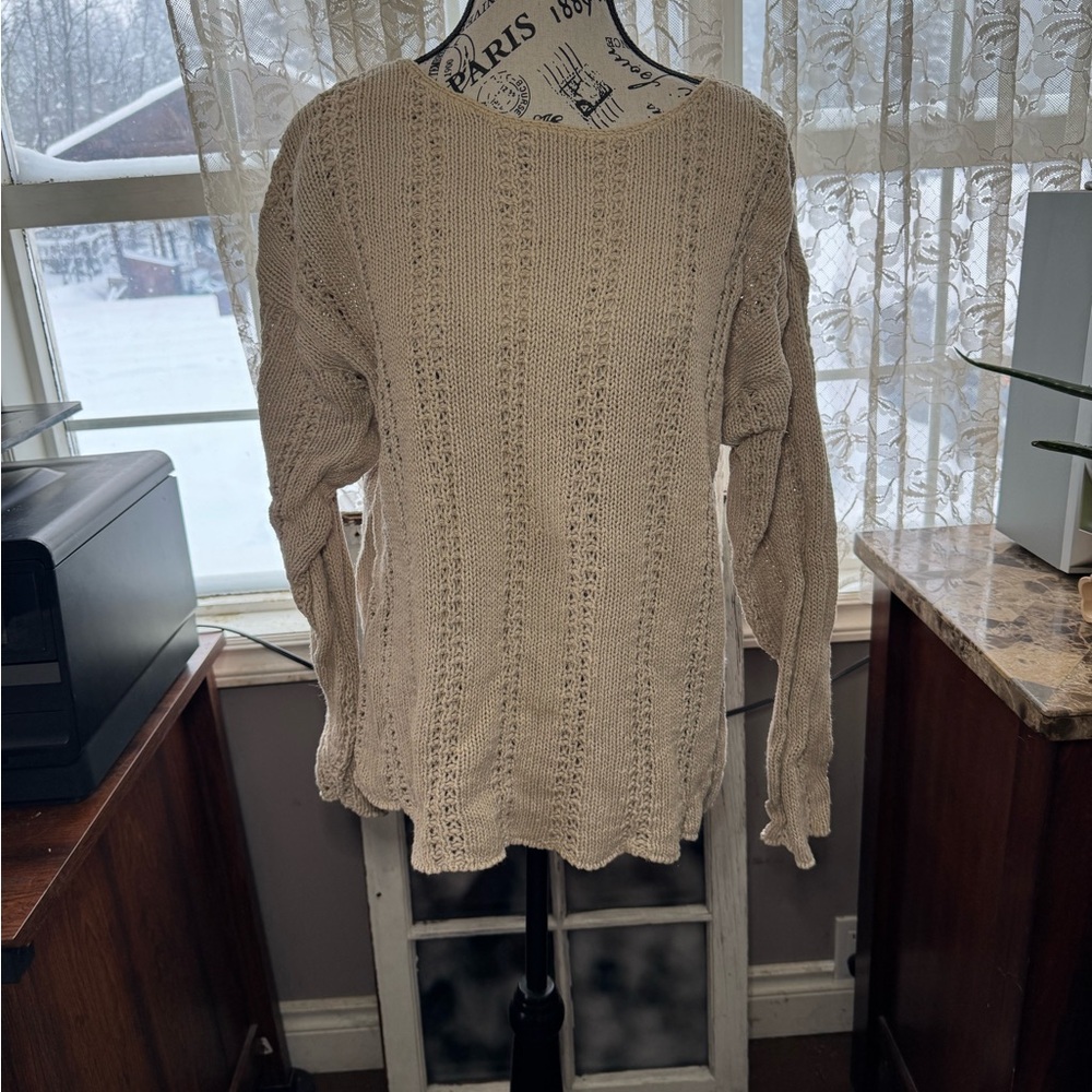 ‘90’s Vintage Cream Long Sleeve Relaxed Sweater with Openwork Texture